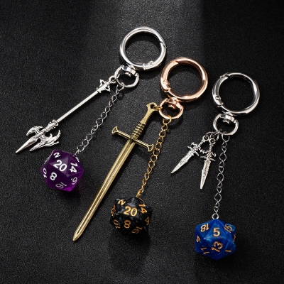 Choose Your Weapon DND Keychain - D20 Dice Keychain, DND Weapon Bag Charm, Stainless Steel Sword Keychain, Gifts for Tabletop Gamers