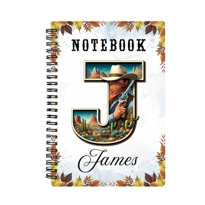 Personalized Initial & Name Western Style Spiral Notebook, A5 Sized Softcover Lined Notebook, Country Rustic Journal, Gift for Cowboys/Horse Lovers