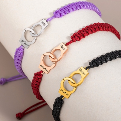 Personalized Unisex Police Handcuff Bracelet with Names, Interlocking Infinity Braided Bracelet, Valentine’s Day/Anniversary Gift for Couple/Him/Her