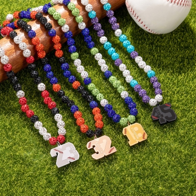 Custom Baseball Softball Sports Rhinestone Beaded Drip Necklace