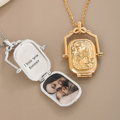 Personalized Antique Locket Necklace with Name & Photo, Victorian Photo Box Necklace, Dainty Jewelry, Sympathy/Bereavement Gift for Family/Friends/Her