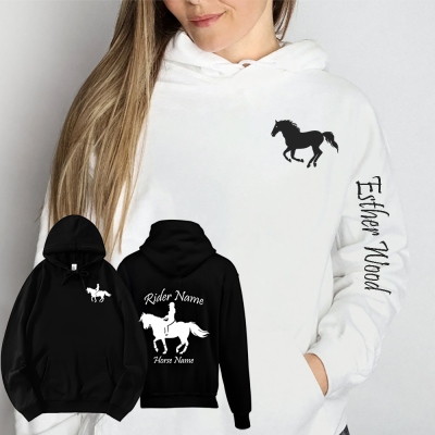 Custom Horse & Rider T-shirt/Sweatshirt/Hoodie with Names, Jockey Rider Activewear, Birthday/Anniversary/Christmas Gift for Horse Riders/Equestrians
