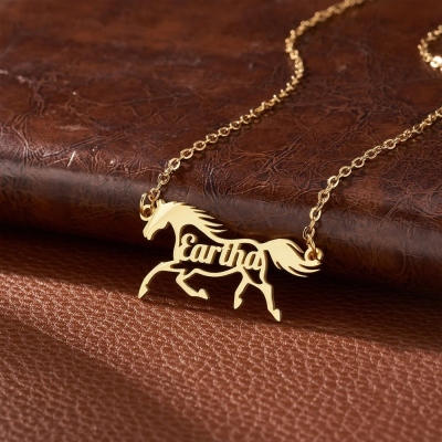 Personalized Name Horse Necklace, Sterling Silver 925 Animal Memorial Necklace, Horse Jewelry, Birthday/Anniversary Gift for Horse Lovers/Equestrians