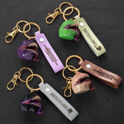 Custom Name Chest Mimic Dice Backpack Pendant, Monster Dice Key Chain, Mimic Miniatur Bag Charm, DND Gift
