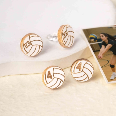Personalized Number Volleyball Stud Earrings, Wooden Engraved Earrings, Sports Jewelry, Birthday/Anniversary Gifts for Volleyball Lovers/Players/Team