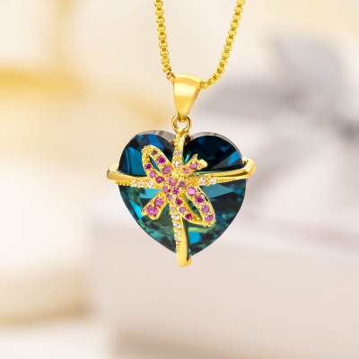 Personalized Heart Bow Gift Wrap Birthstone Necklace, Sterling Silver 925 Dainty Jewelry, Birthday/Anniversary/Valentine's Day Gift for Her/Women