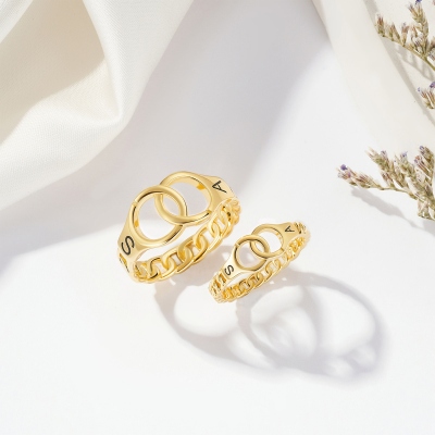 Personalized Police Handcuffs Ring with Double Initials, Interlocking infinity Ring, Birthday/Valentine's day/Anniversary Gift for Her/Him/Couple