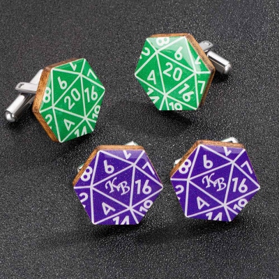 Custom Initials D20 Dice Wood Cufflinks, A Pair of Cufflinks, DND Cufflinks, DND Wedding Gifts for Him, Groom Wedding Gift
