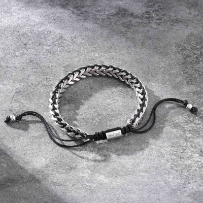 Anpassat graverat flätat herrarmband i rostfritt stål, snygg personlig present till honom, justerbar repdesign i silver, svart och rött