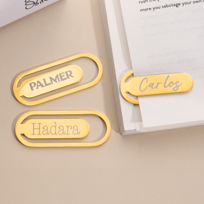 Personalized Engraved Golden Bookmark, Metal Paperclip Bookmark, Book Accessory, Birthday/Anniversary/Teacher's Day Gift for Book Lovers/Teachers