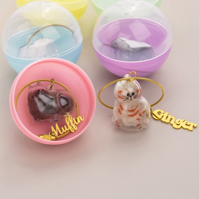 Personalized Name Cat-Shaped Pet Hair Storage Souvenir Keychain, Cat Fur Memorial Capsule, Pet Loss Keepsake, Sympathy Gift for Cat Owners/Lovers
