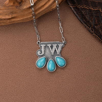 Personalized Turquoise Brand Necklace with Initials, Vintage Western Jewelry, Birthday/Anniversary Gift for Cowgirls/Mother/Wife/Daughter