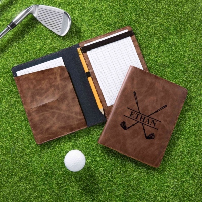 Personalized Name Golf Scorecard Holder, Leather Golf Yardage Book Cover, Golf Accessories, Father's Day/Birthday Gift for Him/Dad/Golf Lovers/Players