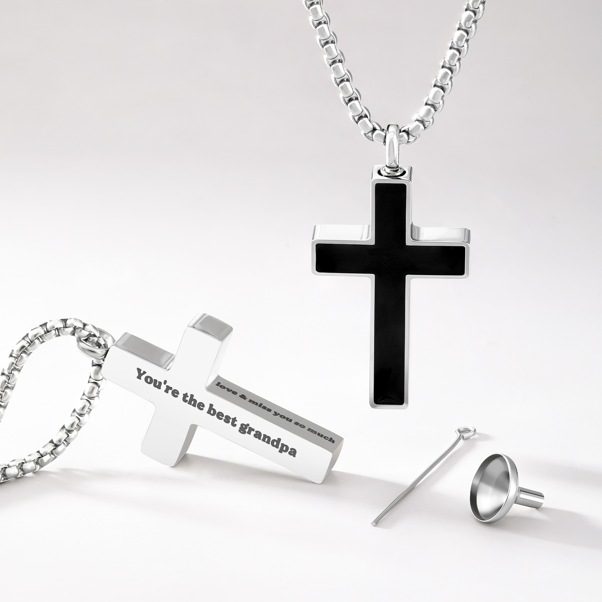 Personalized 1-3 Sides Engraving Urn Cross Necklace, Cremation