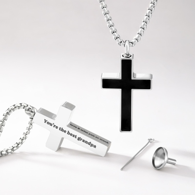 Personalized 1-3 Sides Engraving Urn Cross Necklace, Cremation Jewelry for Ashes, Memorial Keepsake, Sympathy Gift for Loss of Beloved/Family/Friends