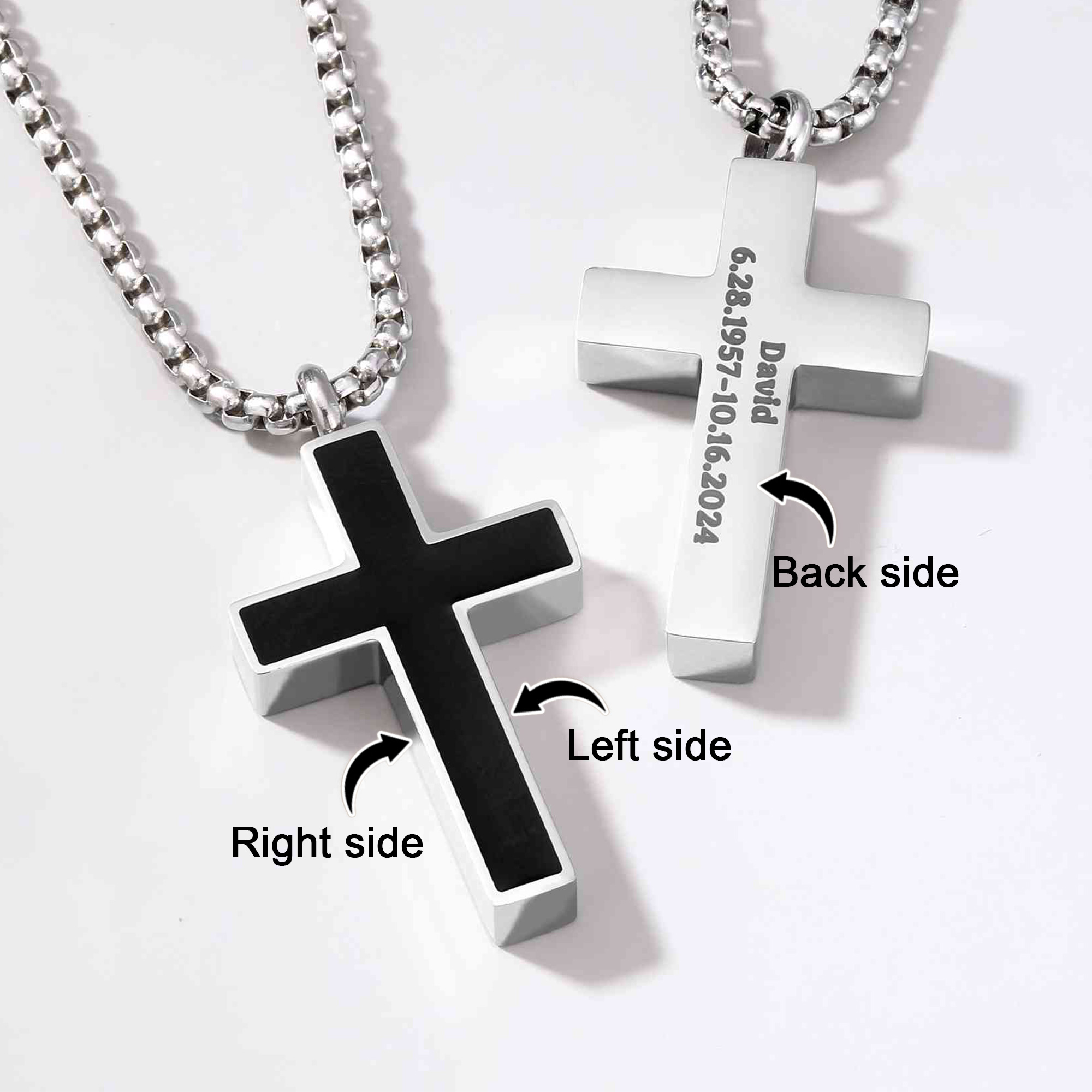 Personalized 1-3 Sides Engraving Urn Cross Necklace, Cremation