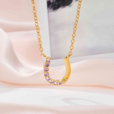Personalized Horseshoe Necklace with Birthstone, Sterling Silver 925 Lucky Necklace, Dainty Birthstone Jewelry, Birthday Gift for Horse Lovers/Women