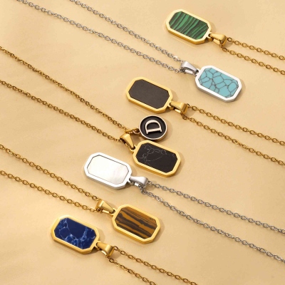 Halsband i 18k guld onyx Rec, Kompasshalsband i 18k guld, Vattentätt halsband för män, Halsband i rostfritt stål, Present till män, Present till honom