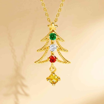 Personalized Christmas Tree Necklace with Birthstones, Sterling Silver 925 Dainty Family Birthstone Jewelry, Christmas Gift for Her/Wife/Mom/Grandma