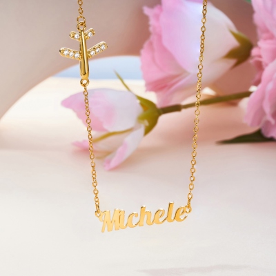 Personalized Name Sideways Airplane Necklace, Sterling Silver 925 Dainty Jewelry, Gift for Travel Lovers/Pilots/Flight Attendants/Aviation Enthusiasts