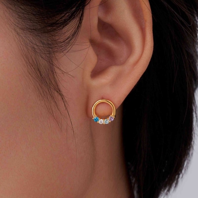 Personalized 1-10 Birthstones Family Reunion Circle Stud Earrings, Dainty Women's Jewelry, Birthday/Mother's Day/Christmas Gifts for Mom/Wife/Grandma
