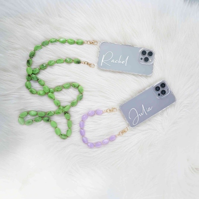 Personalized Name Clear Phone Case with Multicolor Bead Chain, Soft TPU Phone Case for iPhone, Christmas/Birthday/Anniversary Gift for Women/Girls