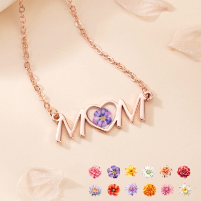 Personalized Mom Heart Necklace with Birth Flower, Sterling Silver 925 Women's Jewelry, Birthday/Anniversary/Mother's Day Gift for Wife/Mom/Grandma