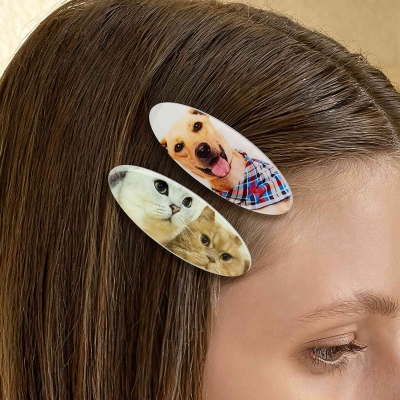 Personalized Pet Portrait Hair Clip, Dog Cat Face Photo Hair Barrette, Pet Loss Keepsake, Birthday/Anniversary/Memorial Gift for Pet Owners/Lovers