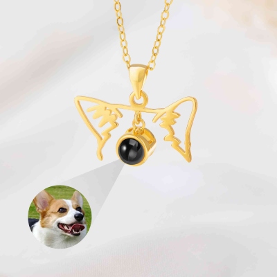 Custom Photo Dog/Cat Ears Outline Projection Necklace, I Love You in 100 Languages Picture Inside Jewelry, Pet Memorial Necklace, Gift for Pet Owners