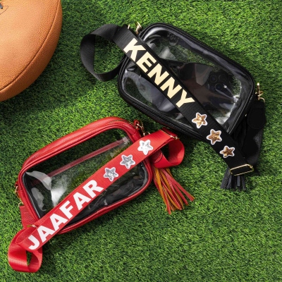 Custom Name Crossbody Clear PVC Stadium Bag with Tassel & Adjustable Strap, Concert Game Day Accessories, Gift for Students/Cheerleaders/Sports Lovers
