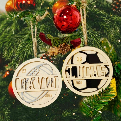 🎁Buy 2 FREE SHIPPING🎁 Custom Sports Ball Ornaments, Personalized Wooden Ornaments, Football, Baseball, Basketball, Soccer Ball Decor, Meaningful Holiday Gifts