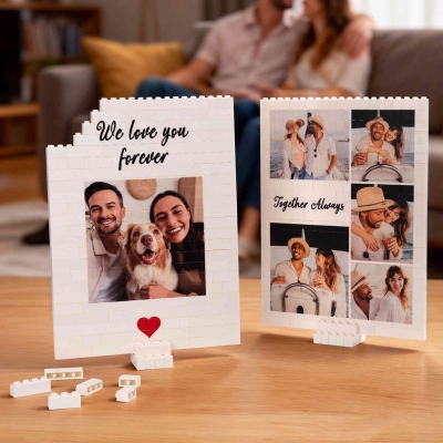 Personalized 1-5 Photos Building Block with Stand, Photo Grid Brick Puzzle Souvenir, Valentine's Day/Birthday/Memorial Gift for Couples/Family/Friends
