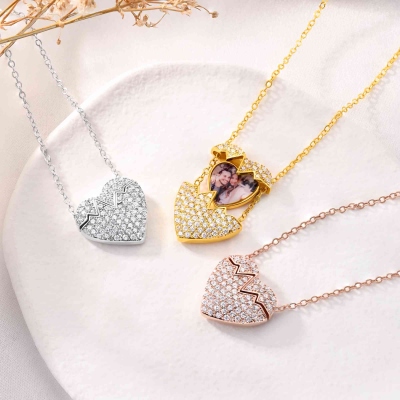 Personalized Photo EKG Heart Necklace with Cubic Zirconia, Sterling Silver 925 Dainty Jewelry, Valentine's Day/Anniversary Gift for Her/Wife/Couple