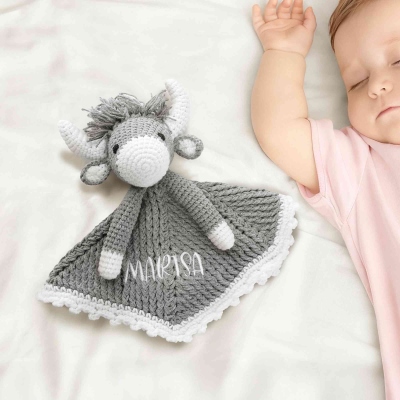 Personalized Name Embroidered Knitted Highland Cow Baby Lovey Security Blanket, Scottish Cow Toy Play Mat, Baby Shower/Birthday Gift for Newborns