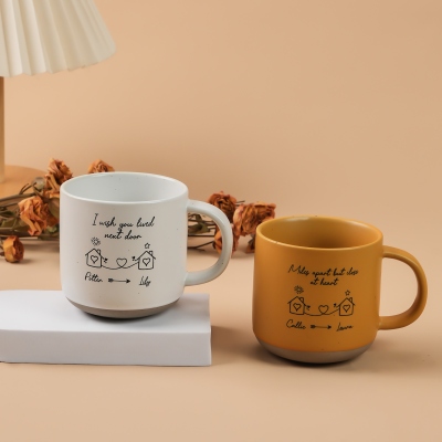 Custom Names I Wish You Lived Next Door Heart House Pottery Mug, 12oz Ceramic Mug with Handle, Birthday/Anniversary/Christmas Gift for Friends/Besties