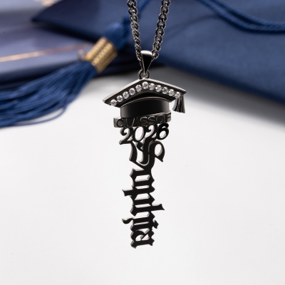 Custom Name & Year Graduation Cap Necklace with Cubic Zirconia, Sterling Silver 925 Graduation Jewelry, Graduation Gift for Graduates/Family/Friends