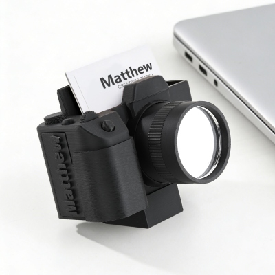 Personalized Name 3D Printed Camera Shaped Business Card Holder, Multicolor Desk Organizer Office Decor, Birthday/Anniversary Gift for Photographers
