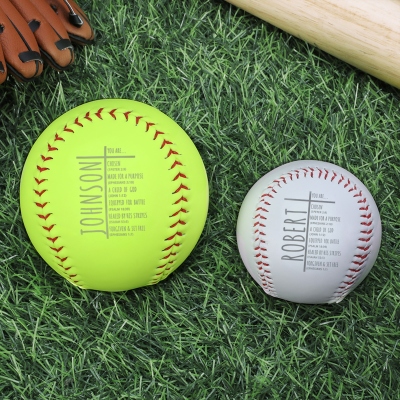 Custom Name Cross Bible Verses Baseball/Softball, Men's Baseball/Softball, First Communion/Baptism/Birthday Gift for Son/Baseball & Softball Lovers