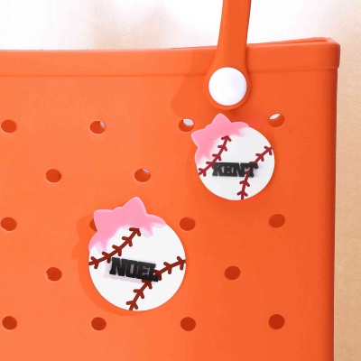 Personalisierter 3D-gedruckter Taschenanhänger mit Schleife und Ballmotiv, Baseball-/Basketball-/Football-/Tennis-/Fußball-Accessoire für Handtaschen, Geschenk für Sportbegeisterte/Sportler