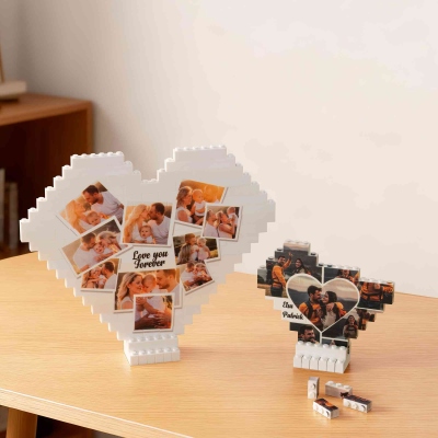 Personalisierter herzförmiger Baustein mit Ständer, Puzzle-Souvenir, Geschenk zum Geburtstag/Jahrestag/Valentinstag für Sie/Mama/Paar/Familie