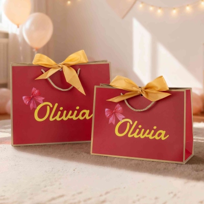 Custom Name Rose/Heart/Bow Design Gift Bags with Ribbons (Set of 3), Valentine's Day Cardboard Bags, Anniversary/Valentine's Day Gifts for Couples