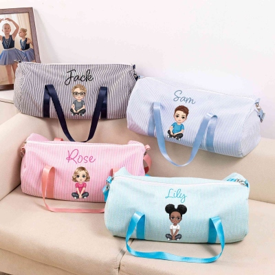 Personalized Name Cartoon Character Canvas Duffle Bag, Overnight Bag with Shoulder Strap, Travel Accessory, Birthday/Holiday Gift for Boys/Girls