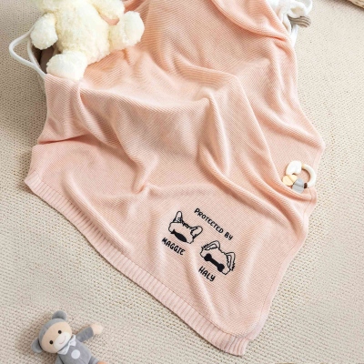 Personalized Name Embroidered 1-2 Pet Ear Outlines Knit Baby Blanket, Stroller/Car Seat/Nursery Essential, Baby Shower/Birthday Gift for Newborns