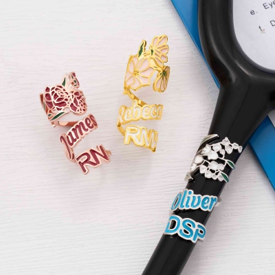 Personalized Name Birth Flower Stethoscope Tag with Title, Stethoscope ID Tag Charm, Appreciation/Graduation Gift for Nurses/Doctors/Medical Students