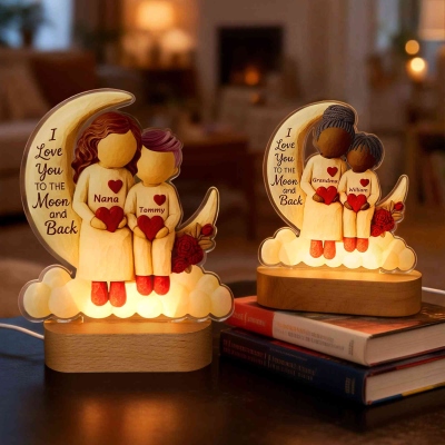 Personalisierte Mondlichtbox für Oma &amp; Enkelkind, „Ich liebe dich bis zum Mond und zurück“-Leuchtlampe, individuelles Oma-Geschenk, Geburtstagsgeschenk, Nachtlicht-Dekoration