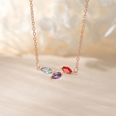 Personalized 1-7 Marquise Birthstones Family Tree Necklace, Sterling Silver 925 Birthstone Jewelry, Birthday/Mother's Day Gift for Her/Mom/Grandma