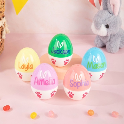 Personalisierte, bunte Hasenohren-Pfoten-Osterei-Dekoration mit Namen, Schreibtischdeko, Osterkorb-Füllung, Gastgeschenk für die Osterparty, Ostergeschenk für Kinder/Familie