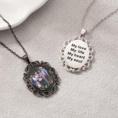 Personalized Photo Vintage Charm Necklace with Engraving, Sterling Silver 925 Dainty Picture Jewelry, Birthday/Anniversary/Mother's Day Gift for Women