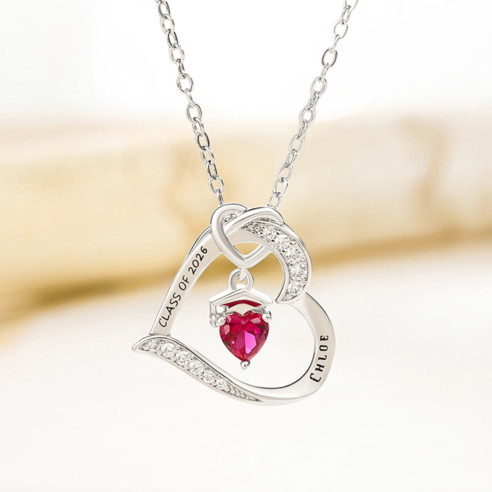 Class of 2026 Graduation Necklace, S925 Sterling Silver Personalized Bachelor Cap Name Necklaces, Heart Birthstone Pendant, Unique College High School Graduation Gifts