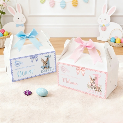 Personalisierte Geschenkboxen mit Osterhasen-Schleife und Henkeln (2er-Set), Ostergeschenkboxen, Gastgeschenke für die Osterparty, Ostergeschenke für Babys/Kinder